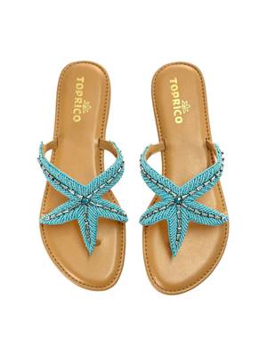 Tan embroidered faux leather flat sandals for women 3
