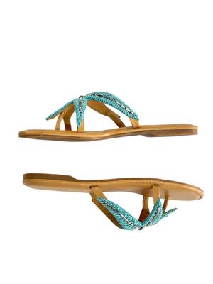 Tan embroidered faux leather flat sandals for women 4