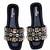 Black champagne embellished faux leather slip-on flats for women