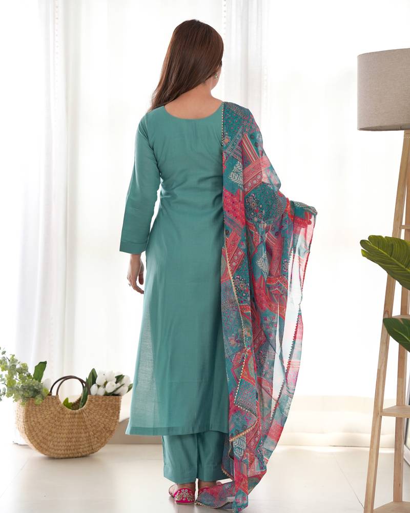 Women's Beautiful Solid Viscose Fabric Straight Kurta Pant and Dupatta Set