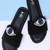 Black beaded faux leather evil eye flats for women