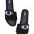 Black beaded faux leather evil eye flats for women