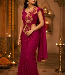 Designer Embroidered Applique Flower Design Ready To wear Saree With Stitched Blouse