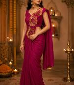 Designer Embroidered Applique Flower Design Ready To wear Saree With Stitched Blouse