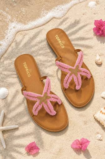 Tan embroidered faux leather flat sandals for women