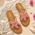 Tan embroidered faux leather flat sandals for women