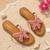 Tan embroidered faux leather flat sandals for women