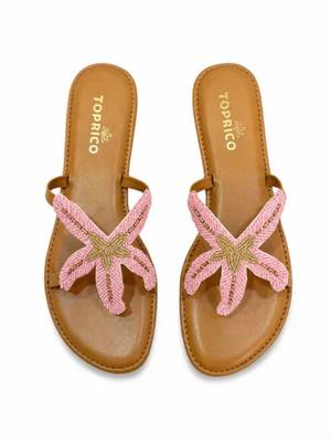 Tan embroidered faux leather flat sandals for women 4