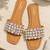Tan embellished faux leather square toe flats for women
