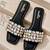 Black embellished faux leather square toe flats for women