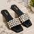 Black embellished faux leather square toe flats for women