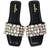Black embellished faux leather square toe flats for women