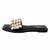 Black embellished faux leather square toe flats for women