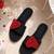 Black rhinestone faux leather heart flats for women