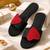 Black rhinestone faux leather heart flats for women