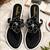 Black beaded faux leather t-strap flower flats for women