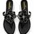 Black beaded faux leather t-strap flower flats for women