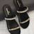 Black embellished faux leather double strap flats for women