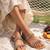 Tan embellished faux leather double strap flats for women