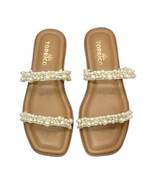 Tan embellished faux leather double strap flats for women