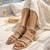 Tan rhinestone faux leather tie-up flats for women