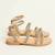 Tan rhinestone faux leather tie-up flats for women