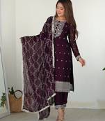 Women's Gorgeous Embroidery Rangoli Silk Fabric Straight Kurta Pant and Dupatta Set
