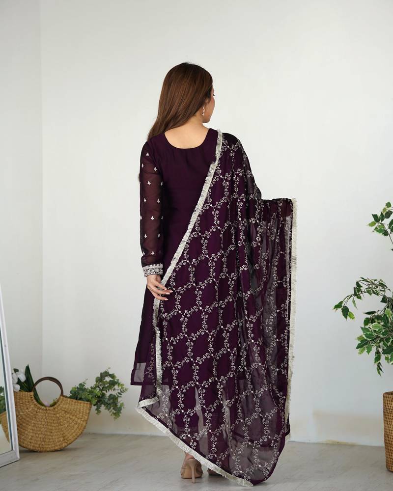 Women's Gorgeous Embroidery Rangoli Silk Fabric Straight Kurta Pant and Dupatta Set