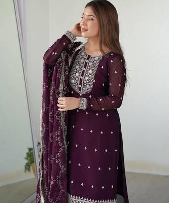 Women's Gorgeous Embroidery Rangoli Silk Fabric Straight Kurta Pant and Dupatta Set 5