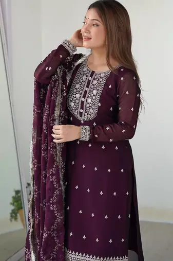 Women's Gorgeous Embroidery Rangoli Silk Fabric Straight Kurta Pant and Dupatta Set