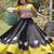 Parrot and Black Roman Kutchi Gamthi Work Blouse With Gota & Mirror Work Flared Lehenga
