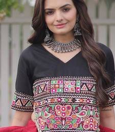 Black and Maroon Roman Kutchi Gamthi Work Blouse With Gota & Mirror Work Flared Lehenga