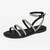 Black rhinestone faux leather tie-up flats for women
