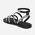 Black rhinestone faux leather tie-up flats for women
