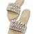 Tan crystal embellished faux leather jute flats for women