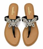 Tan rhinestone faux leather t-strap butterfly flats for women