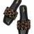 Black crystal embellished faux leather flats for women