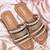 Tan embellished faux leather multi-strap flats for women