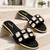 Black crystal embellished faux leather slip-on flats for women