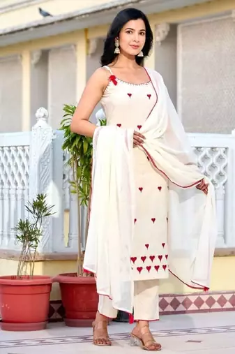 Off white cotton spaghetti strap suit set 