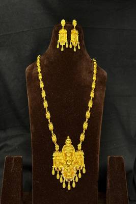 Goddess Lakshmi Temple Jewelry Set: Antique Matte Gold Haram Necklace, Earrings 2