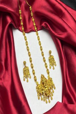 Goddess Lakshmi Temple Jewelry Set: Antique Matte Gold Haram Necklace, Earrings 4