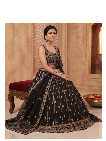 Black Crepe Silk Sequins Dori Work Embroidered Lehenga 2