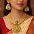 Antique Gold Lakshmi Haram Necklace Earrings Set, South Indian Bridal Kemp Stone Pearls