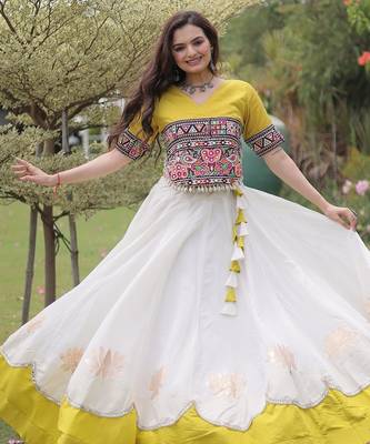 White Roman Navratri Lehenga Choli with Kutchi Gamthi Embroidery 1