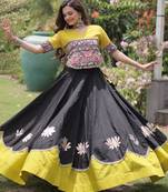 Yellow Roman Navratri Lehenga Choli with Kutchi Gamthi Embroidery