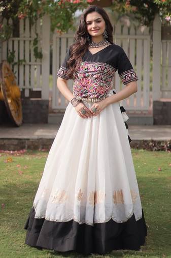 Black Roman Navratri Lehenga Choli with Kutchi Gamthi Embroidery