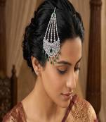 Mughal Style Jhoomar Passa | Emerald Cubic Zirconia Bridal Headpiece