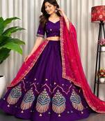Purple Roman Silk Blend Embroidered Navratri Lehenga Choli with Georgette Dupatta