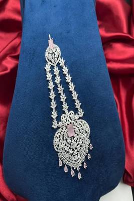 Silver Finish Pakistani Jhumar – Rose Pink Crystal Bridal Tikka 3
